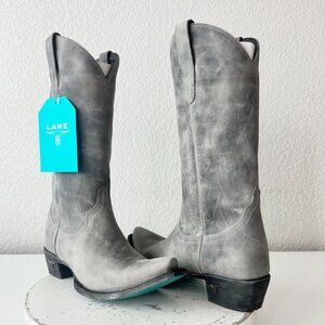 Lane EMMA JANE Womens Cowboy Boots 8 Gray Leather Western Cowgirl Mid Calf Tall
